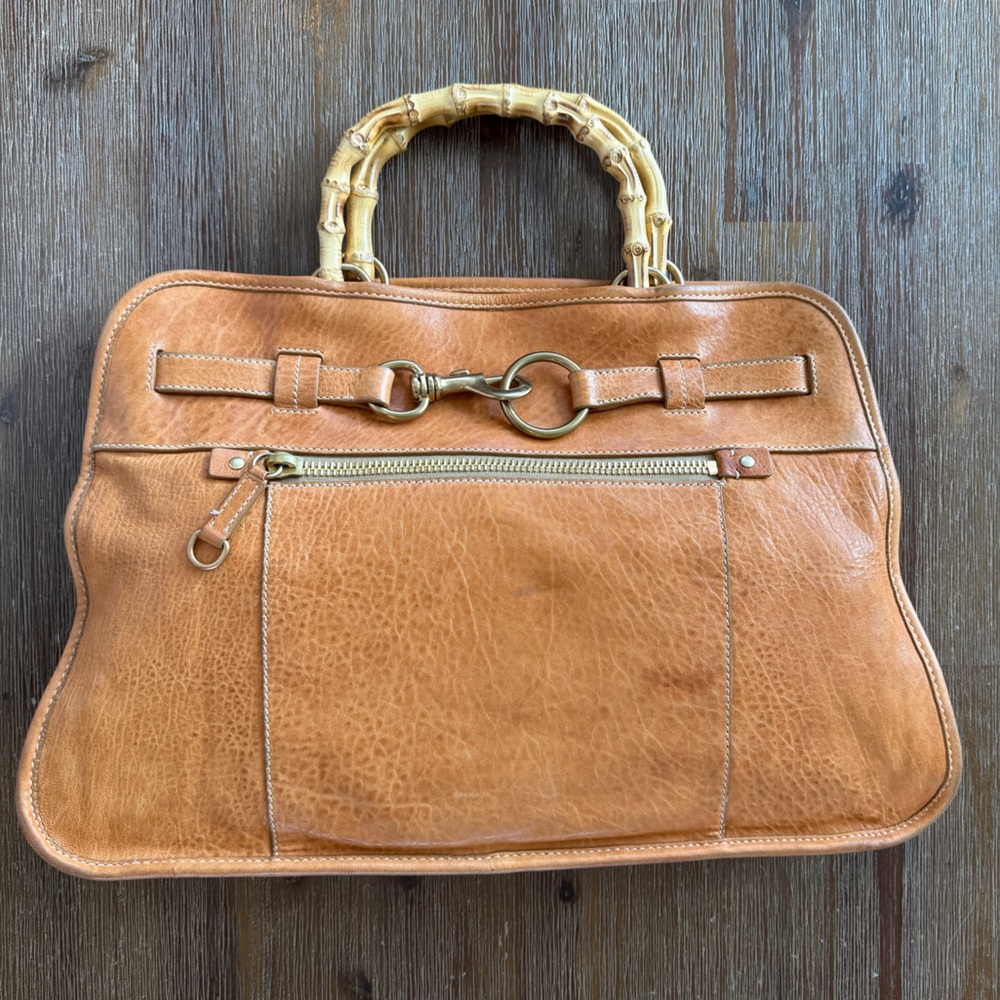 MIU MIU 2 way Tan camel Leather Bag purse handbag with Bamboo Handles vintage